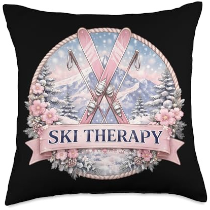 Ski Therapy Woman Skiing Lover Funny Girl Skier Quote Saying Throw Pillow