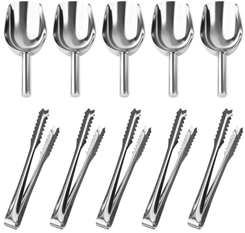 Stainless Steel Sweet Scoops and Tongs Set, 10 Pcs Sweet Scoops and Ice Tongs Set, Sweet Tong and Ice Scoop for Bar Weddings Birthdays Anniversary Parties Coffee Kitchen