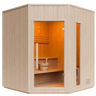 Vente-unique - Sauna de esquina finlandesa - 3/4 plazas - 150 x 150 x 200 cm - Kotka
