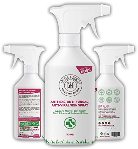 Dog Itch Relief Spray 500ML – Antibacterial Antifungal & Antiviral Fast Absorbing Antiseptic Skin Treatment for Dogs – Natural Soothing Formula with Coconut, Citrus, Avocado & Clove by Cooper & Gracie