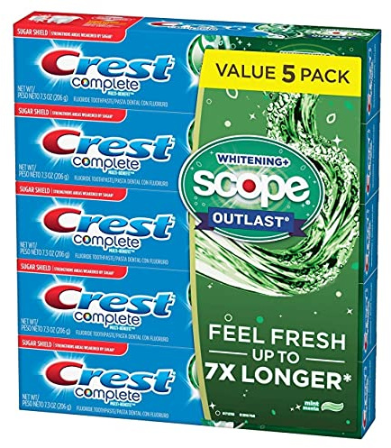 Crest Complete Whitening + Scope Mint Outlast Toothpaste 7.3 Oz/206 g, Pack of 5