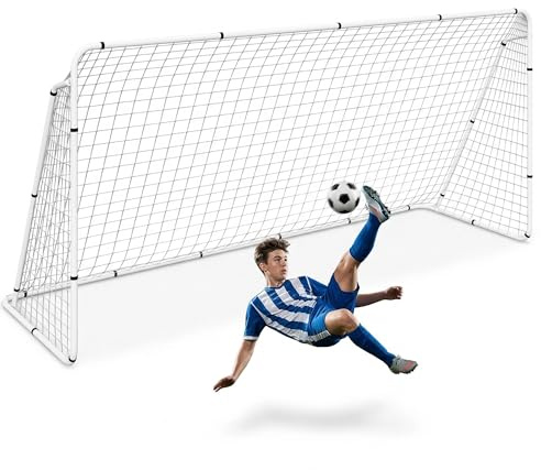 JungleA Portable Soccer Goals Set for Backyard for Kids Adults, 12x6 FT Outdoor Large Football Goal Set for Soccer Competition, Training, Game, with Net, Steel Post, Ground Stakes, Carrying Bag