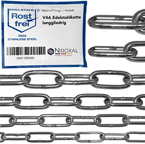 4 Meter 3mm starke Absperrkette Meterware V4A Stahlkette langgliedrig am Stück A4 Metallkette DIN5685 Kette Edelstahl DIN763 rostfreie Gliederkette Edelstahl Kette zum Aufhängen 4m