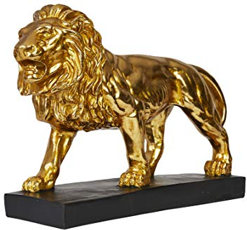 Hansmeier® Deko Skulptur Löwe - Gold - Moderne Wohnungs-Deko - 47 x 35 x 13 cm - Dekofigur zum Hinstellen - Design-Dekoration für Flur, Wohnzimmer