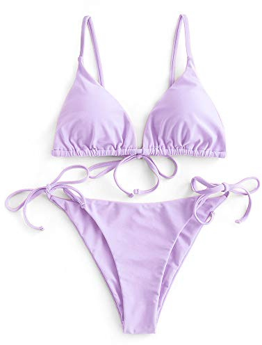 ZAFUL Triangle Bikini Set Damen String Tie-Side Cheeky Reversibel Solid/Floral/Leopard Druck Zweiteiliger Badeanzug Bademode
