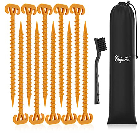 Zeltheringe, 28cm Erdschrauben 10 Stück, Heringe Erdnägel Stabil Mit Gewinde, Kunststoff Erdanker, Ideal für Camping, Outdoor, Strand, Garten, Angeln und Zelten, Inklusive Beutel und Reinigungsbürste