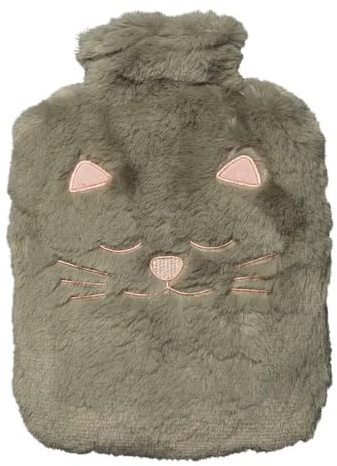DRAEGER PARIS 1886 - Bouillotte Douce Grise - Peluche Fausse Fourrure Chat - Chaufferette Enfant et Adulte - Soulagement Douleurs Ventre, Dos, Cou - Housse Ultra Douce Amovible 23x17 cm