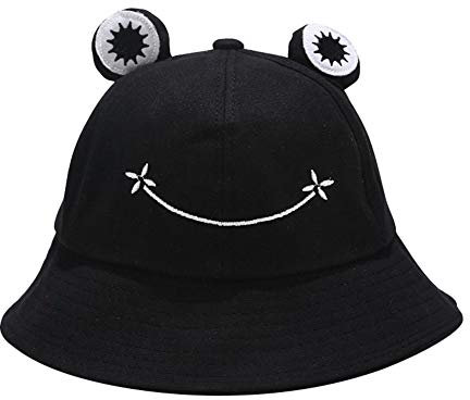 ISAKEN Niedlicher Frosch Eimerhut Fischerhut für Herren und Damen, UV-Schutzhut, Frosch-Angler, Bucket Sonnenhut Sommerhut aus Baumwolle, Faltbar Frauen Breiter Rand Fischer-Eimer-Hut Frosch-Hut