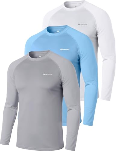 ZENGVEE 3-pack Rashguard herr, UPF 50 UV-skydd, skjorta, herr, snabbtorkande, lätt, ventilerande, solskydd för utomhus, surfing, simning, löpning, 00618vit blå grå, XXL