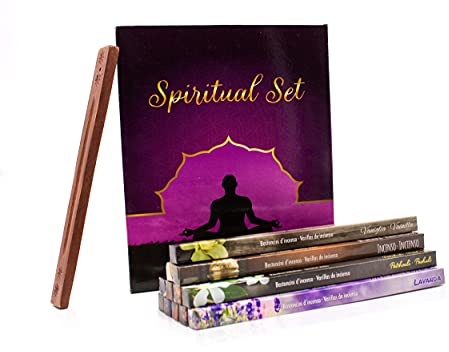 Luxflair Spirituelles Räucherstäbchen-Set, 12 unterschiedlichen Aromen inkl. handgefertigten Räucherstäbchenhalter aus Rosenholz