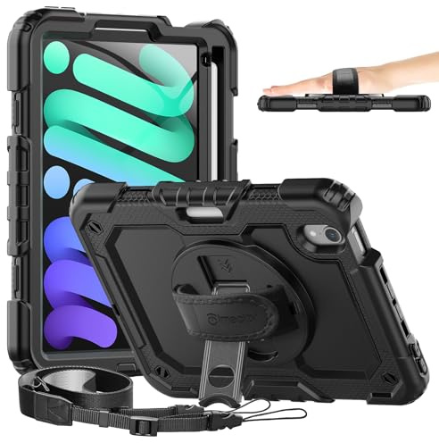 Timecity for iPad Mini (A17 Pro) 7/6 Case 8.3 inch 2024/2021 | Heavy Duty Protective Cover with Screen Protector,Stand,Strap&Pencil Holder,Kids-Friendly, for iPad Mini 7th/ 6th Case, Black