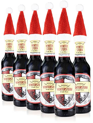 Brauerei Zwönitz Winterstern Craft Beer 6 x 0,33 Liter aus Sachsen | Craft-Bier mit Weihnachtsmütze - Originelles Bier-Geschenk - Malzaromatisch, feinherbes mit leichter Süße