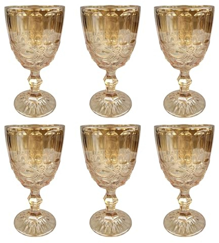 Juego de 6 vasos vintage de GMMH con grabado en relieve (lazo, brillo dorado, vaso de vino) cáliz, vaso de beber, vaso de agua, vasos de bebida larga, vasos de cóctel, vaso, vasos de vidrio