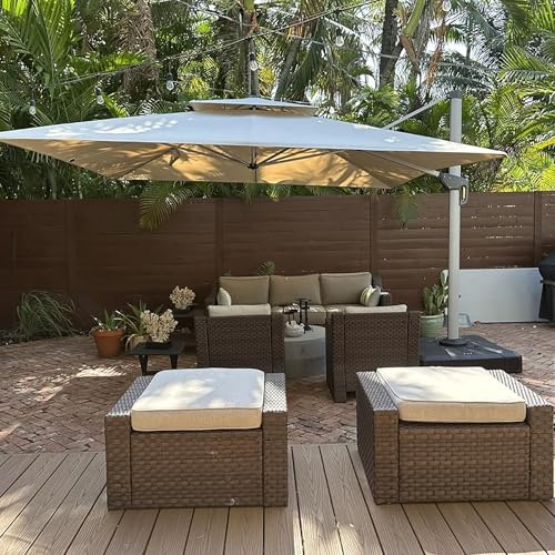 PURPLE LEAF Parasol Déporté 3 x 3 m Carré, Parasol De Jardin Extérieur, Toit à Double Rotatif 360°, Armature de Parapluie en Aluminium, Avec Protection Solaire UPF50+, Pour Terrasses, Piscines, Beige