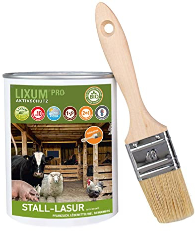 LIXUM PRO 100% biologische & natürliche Tierstall - Stall Lasur universell, Farbe:farblos 0.00, Inhalt:6000 ml (ca.180m²), inkl. Zubehör:Pinsel