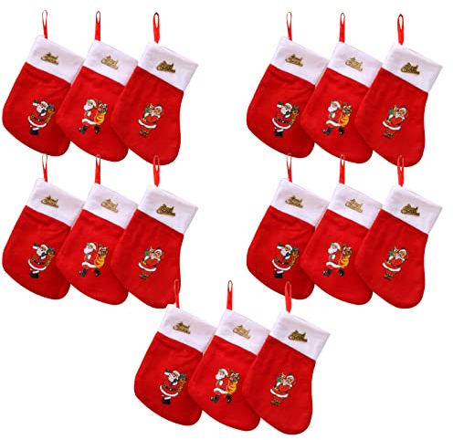 Dancepandas Mini Calze di Natale 15pz Calze Natalizie da Appendere Natale Calze Regalo per Natale Albero, Casa, Giardino Decorazione