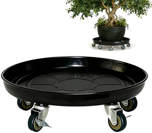 SIAMO 18 Heavy Duty Plant Caddy (470lbs Capacity)-Lockable Non-Scratch Swivel Casters Rolling Plant Stand Dolly Saucer for Large Ceramic Planters & Heavy Trees Indoor & Outdoor,Black,1-Pack
