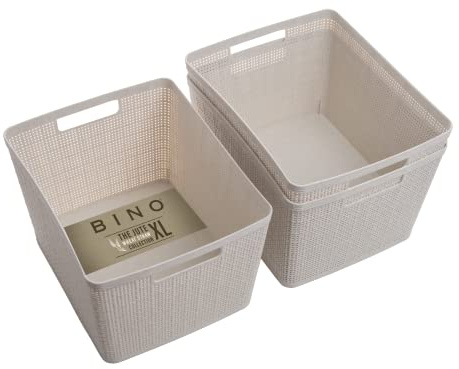 BINO Woven Plastic Basket | Large (Natural), 3-Pack | THE JUTE COLLECTION | Home Organization, Space-Saving Storage, Stylish Design | Plastic Storage Basket