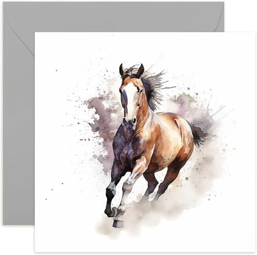 Old English Co. Grußkarte zum Geburtstag mit Aquarell-Laufpferd, niedliche Geburtstagskarte für Mama, Oma, Sie – Wildtier-Kunstkarte zum Denken an Sie, Dankeschön, einfach so, blanko Innenumschlag