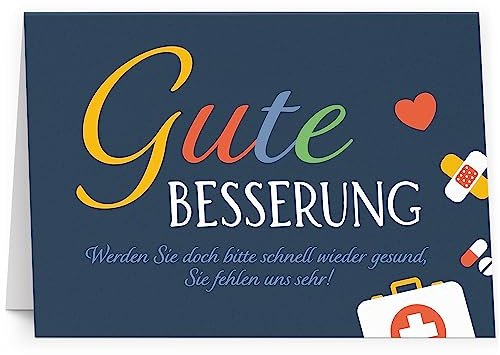 Grußkarte XXL (A4) Gute Besserung Symbole mit Umschlag Klappkarte Krank Krankenhaus Extra Groß Maxi Genesungskarte