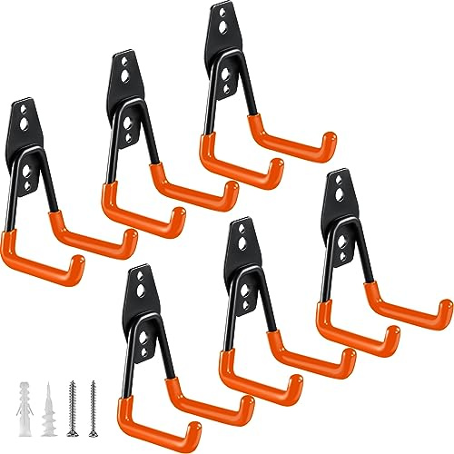 HUPBIPY Heavy Duty Garage Hooks 6 Pack, 2.8 inch Small U Shaped Hanger, Wall Mounted Storage System, Power and Garden Tool Organizer, for Hanging Ladders, Hose, Bulk Items and More