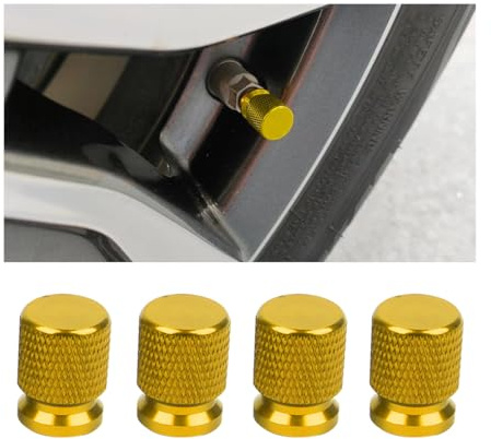 CGEAMDY 4 Stück Auto Ventilkappen Abdeckung, Autoventil Aluminium Kappen, Feinmaschige Ventilkappen, Reifenventil-Staubkappen Universal Ersatz für Vans Auto(Gold)