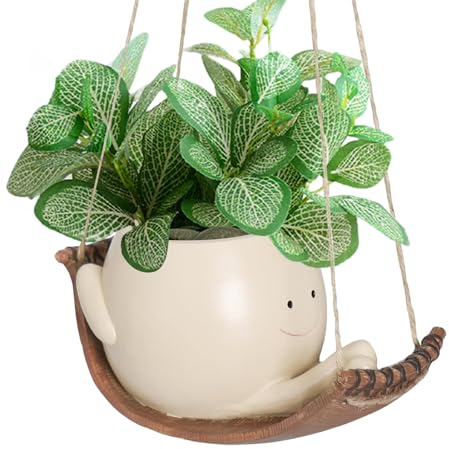 Youany Pot De Fleurs Balançoire, Jardinière À Suspendre Intérieur Extérieur, Pot De Fleurs en Résine avec Visage Sourire Et Balançoire, Pot De Plant-ES Assis en Résine pour Plant-ES Succulentes