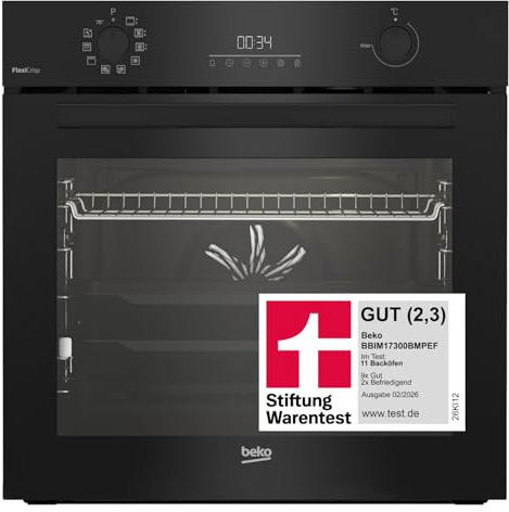 Beko BBIM17300BMPEF b300 Forno da incasso, 72 l, forno multifunzione, 10 funzioni, aria calda AeroPerfect, FlexiCrisp, pirolisi autopulente, pulizia SteamShine, SoftClose, nero