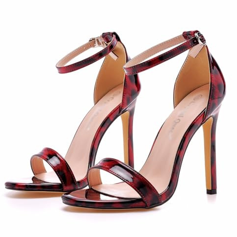 Talon Aiguille Bride Cheville Boucles Bout Ouvert Sandales À Talons Hauts Sexy 11cm À Talon Bloc Haute pour Bureau Mariages Fêtes