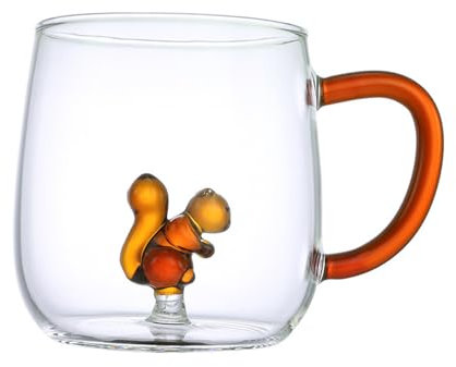 BaronHong 3D-Trinkglas, süße mundgeblasene Tier-/Pflanzenfigur, für Wein, Wasser, Milch, Getränke, 13,5 oz (Eichhörnchen, M)