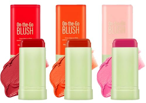 3 Faben Creme Blush Stick, 3-IN-1 Multi Rouge Stick für Wangen, Augen und Lippen, Feuchtigkeitsspendende Face Cream Blusher, Glatt Milk Matte Rouge, Langanhaltend, Wischfest, Leicht zu Verwischen