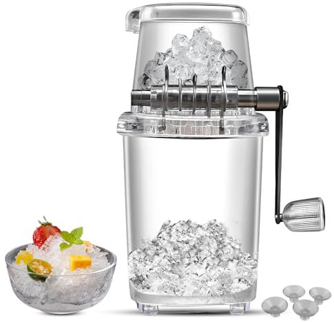 HUIOP ice crusher,Hand Ice Crusher Machine for Home Use with Stainless Steel Blades and Suction Base Manual Hand Crank Ice Breaker BPA Free Transparent Portable Ice Crusher for Creating Drinks Ice Pla