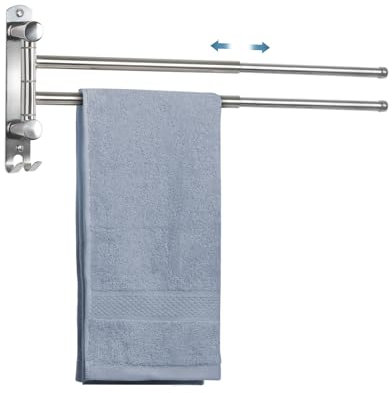 JSVER Handtuchhalter mit 2 Schwenkstangen,Edelstahl Handtuchhalter Bad mit Ausfahrbarer Arm bis zu 50cm Handtuchstange Wandmontage für Küche, WC, Garderobe und Bad