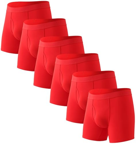 HAVVIS Boxershorts för män bambu underkläder män supermjuka andningsbara boxerkalsonger flerpack män retroshorts nya, C04 - 6-pack - röd, M