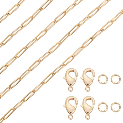 Beebeecraft {30) cm Büroklammerkette Zur Schmuckherstellung 6.56 Karat Vergoldet 18 Edelstahl Kabelgliederkette Mit 304 Karabinerverschlüssen Und 10 Biegeringen Für Armbänder Halsketten DIY Handwerk