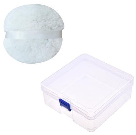 Fluffy Loose Powder Puff 6 Inch Large Baby Powder Puff Body Powder Applicator Puff Washable Face Powder Puff Big Makeup Powder Puff Round Cosmetic Powder Puff with Container White