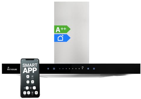 KKT KOLBE Dunstabzugshaube 60 cm | Wandhaube | Umluft | Abluft | Edelstahl | schwarzes Glas | WLAN | Nachlaufautomatik | SensorTouch Bedienung | FLAT6006ED