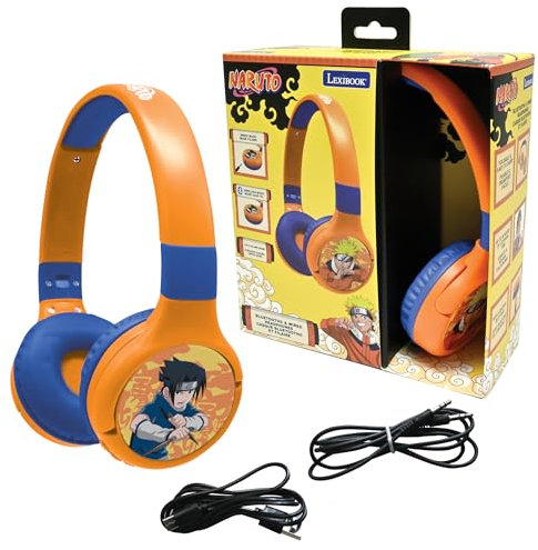 Lexibook, Naruto, Cuffie Bluetooth e cablate 2 in 1 con microfono e pulsanti di controllo, pieghevoli e regolabili, batteria ricaricabile di lunga durata, arancione/blu, HPBT010NA