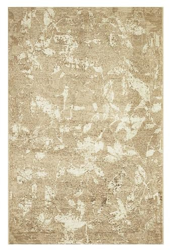 OLIVO.shop ERA LEAF BEIGE Tappeto beige salotto, Tappeto arredo, Tappeto moderno soggiorno, Tappeti per il salotto, camera da letto, varie misure. (70x130 cm)