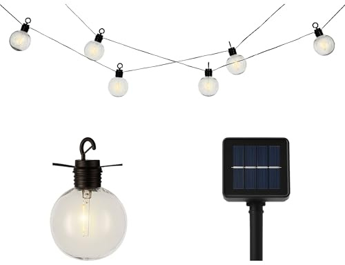 Lumineo LED Solar Lichterkette Kugeln 5,8m - Solarlichterkette für Garten Balkon - Solarkette Gartenbeleuchtung Partylichterkette - Beleuchtung Außen Gartendeko Transparent Warmweiß