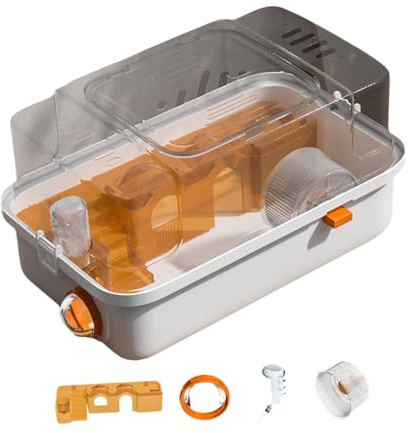 Gralara Ventilación de hámster Hábitat de múltiples Puestos Abiertos Jaula de Animales pequeños para hámster, Naranja