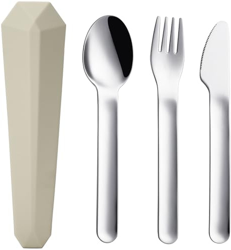 DEVICO Couverts de voyage avec étui, couverts de camping pour 1 personne, couverts d'extérieur en acier inoxydable à emporter avec couteau, fourchette, cuillère et étui – Couverts idéaux pour les