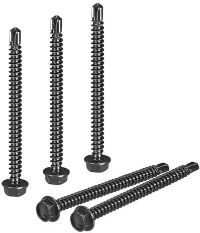 sourcing map 50Pcs #8 x 1-3/4 Self Drilling Screws, 410 Stainless Steel Self Tapping Screws for Metal, Black Oxidation Finish, Hex Washer Head Sheet Metal Screw