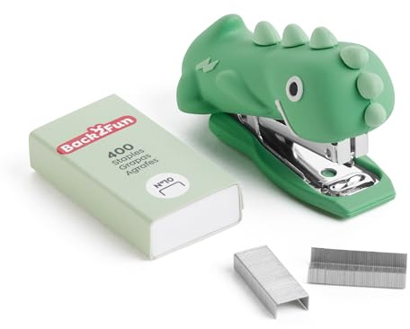 Back2Fun - Mini cucitrice per bambini in gomma morbida con 400 graffette n. 10, design divertente e compatto, regalo scolastico originale, cancelleria carina per bambini, ragazze e uso quotidiano a