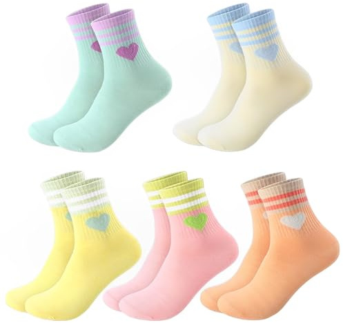 NHQZ 5 Pares calcetín Corazón Tenis Niña, Algodón, Calcetines Blancos Mujer