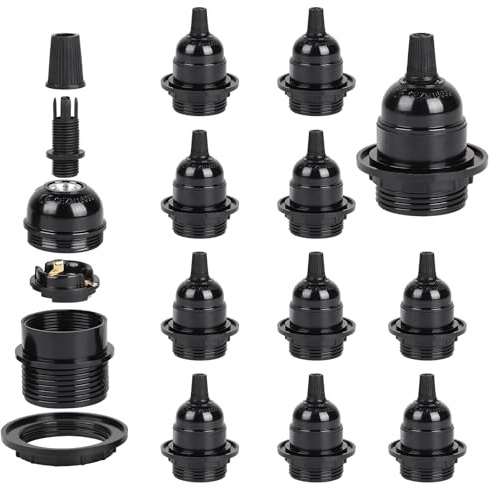 EFUTURETIME 12 unidades de Casquillo Bombilla E27 (250 V, 4 A) Portalamparas en Baquelita, Portalámparas con Sujeción de Cable