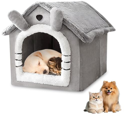 Cuccia per Gatti, Letto Grotta per Gatti con Cuscino Rimovibile 40×38×35 cm, Casetta per Gattis da Interno, Casetta da Interno per Gattis, Cuccia Per Cani, Cuccias Per Animali Domestici
