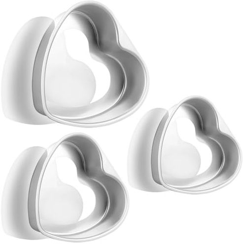 Set di 3 teglie per torte a forma di cuore, 15,2 cm, 20,3 cm, 25,4 cm, in lega di alluminio, a prova di perdite, antiaderenti per la cottura