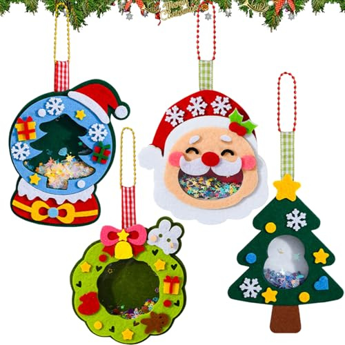 Bastelset Weihnachten, 4 Stück Weihnachtsdeko Basteln, Weihnachten Filz Weihnachtskranz Bastelset, DIY Weihnachtsanhänger, Selbstklebende Weihnachtsbasteln, Weihnachts Basteln Weihnachtsbaum Deko