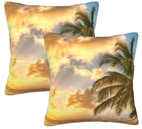 YFSGDLBN Lot de 2 taies d'oreiller décoratives carrées Motif palmier hawaïen